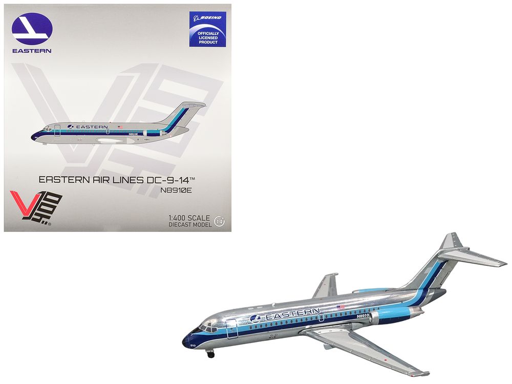 McDonnell Douglas DC-9-14 Commercial Aircraft "Eastern Air Lines" (N8910E) Silver with Blue Stripes 1/400 Diecast Model by V1:400