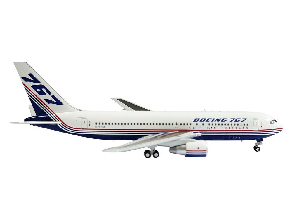 Boeing 767-200 Commercial Aircraft "Boeing House Livery" (N767BA) White with Blue and Red Stripes 1/400 Diecast Model by V1:400 view 2