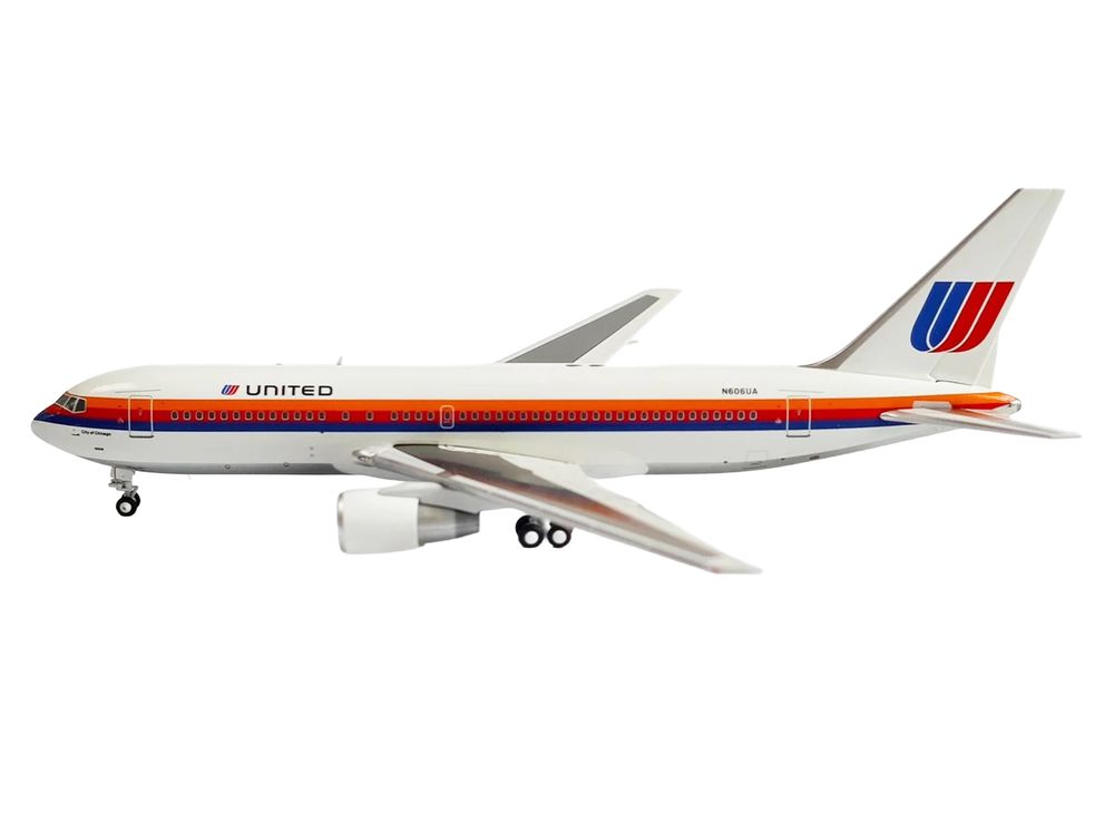 Boeing 767-200 Commercial Aircraft "United Airlines" (N606UA) White with Stripes 1/400 Diecast Model by V1:400 view 2