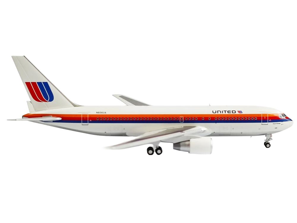 Boeing 767-200 Commercial Aircraft "United Airlines" (N606UA) White with Stripes 1/400 Diecast Model by V1:400 view 3