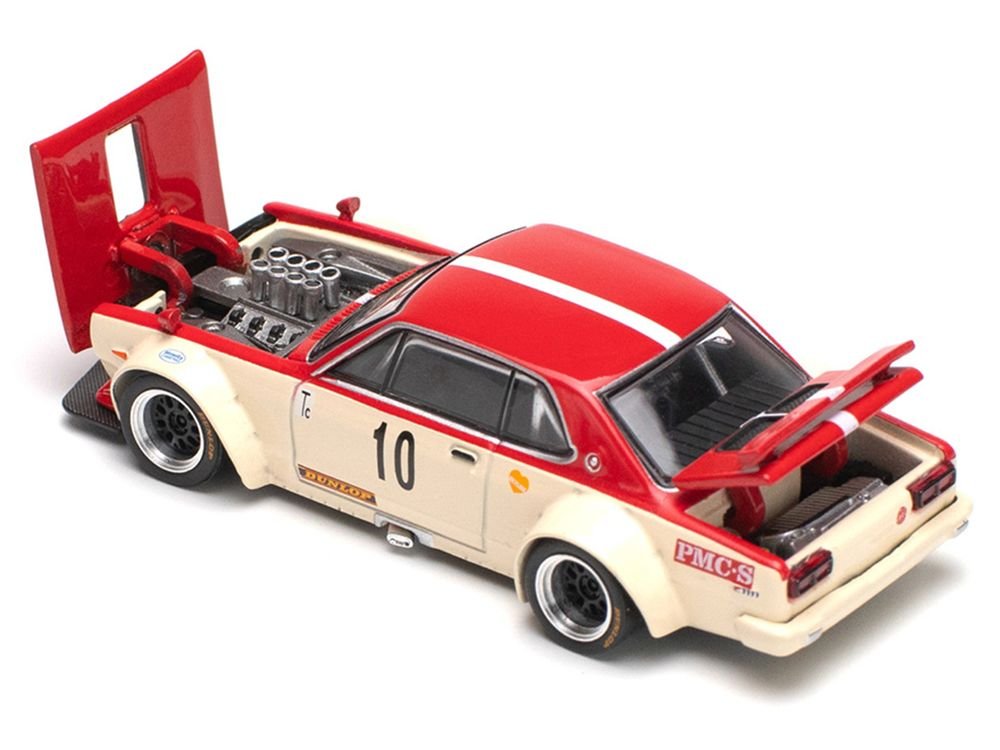Skyline GT-R V8 Drift "Hakosuka" RHD (Right Hand Drive) #10 "Watanabe" Red and Cream 1/64 Diecast Model Car by Pop Race view 2