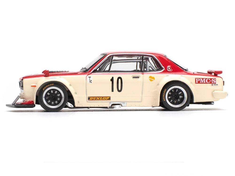 Skyline GT-R V8 Drift "Hakosuka" RHD (Right Hand Drive) #10 "Watanabe" Red and Cream 1/64 Diecast Model Car by Pop Race view 3