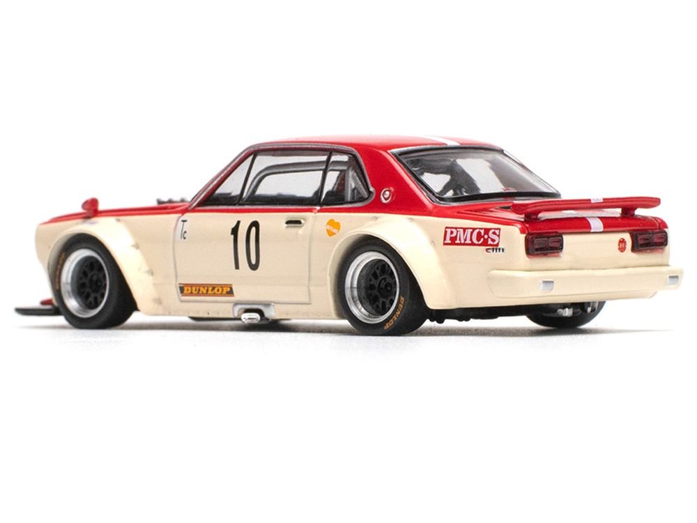 Skyline GT-R V8 Drift "Hakosuka" RHD (Right Hand Drive) #10 "Watanabe" Red and Cream 1/64 Diecast Model Car by Pop Race view 4