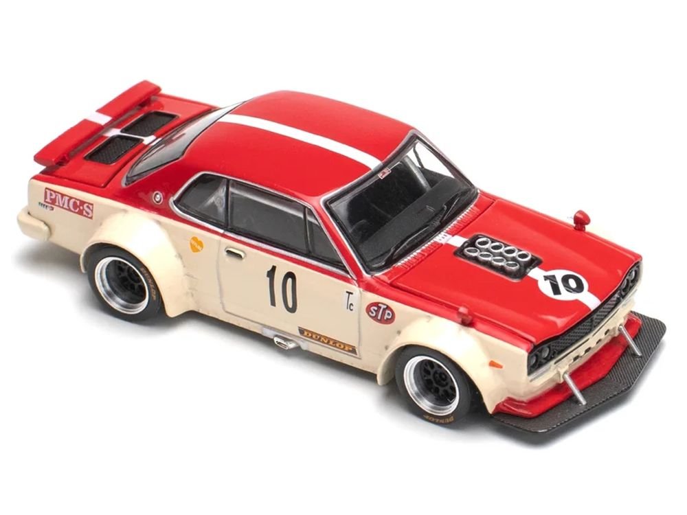 Skyline GT-R V8 Drift "Hakosuka" RHD (Right Hand Drive) #10 "Watanabe" Red and Cream 1/64 Diecast Model Car by Pop Race view 5