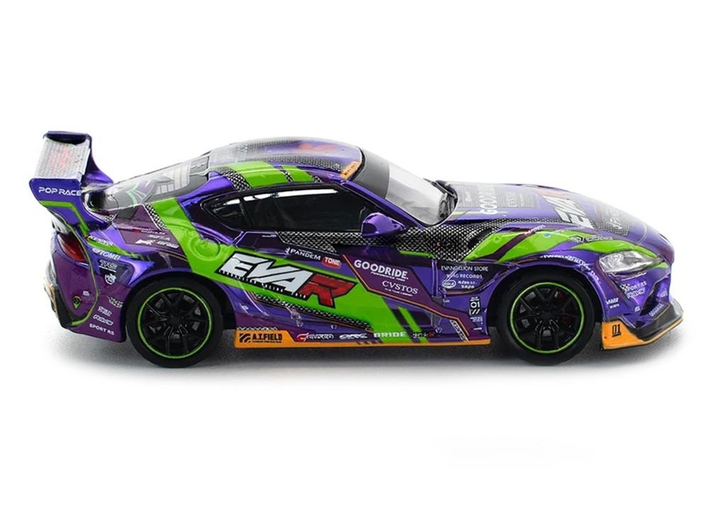 Toyota Pandem GR Supra RHD (Right Hand Drive) "EVA RT Test Type-01 GoodRide" Purple Metallic with Graphics 1/64 Diecast Model Car by Pop Race view 2