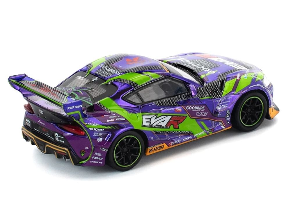 Toyota Pandem GR Supra RHD (Right Hand Drive) "EVA RT Test Type-01 GoodRide" Purple Metallic with Graphics 1/64 Diecast Model Car by Pop Race view 3
