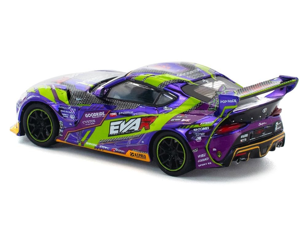 Toyota Pandem GR Supra RHD (Right Hand Drive) "EVA RT Test Type-01 GoodRide" Purple Metallic with Graphics 1/64 Diecast Model Car by Pop Race view 4