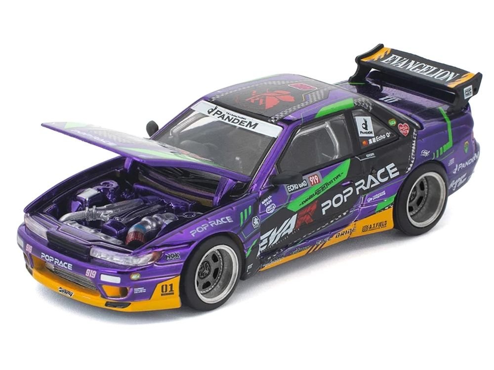 Pandem S13 RHD (Right Hand Drive) "EVA RT Test Type-01" Purple Metallic with Graphics 1/64 Diecast Model Car by Pop Race view 2