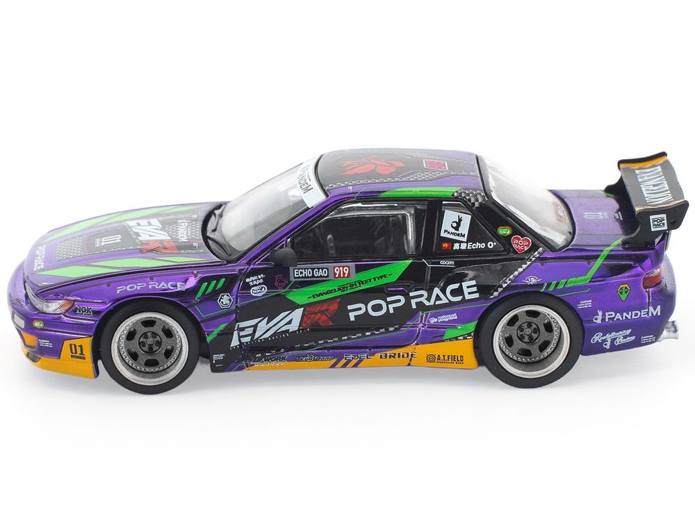 Pandem S13 RHD (Right Hand Drive) "EVA RT Test Type-01" Purple Metallic with Graphics 1/64 Diecast Model Car by Pop Race view 3