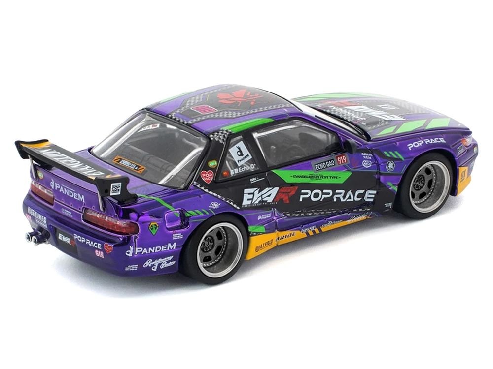 Pandem S13 RHD (Right Hand Drive) "EVA RT Test Type-01" Purple Metallic with Graphics 1/64 Diecast Model Car by Pop Race view 4