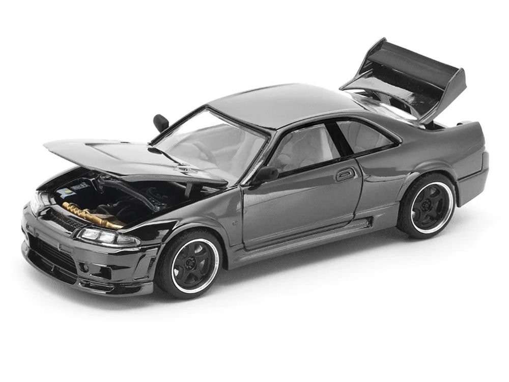 GTR R33 400R RHD (Right Hand Drive) Dark Chrome "The Dark Chrome Series" 1/64 Diecast Model Car by Pop Race view 2