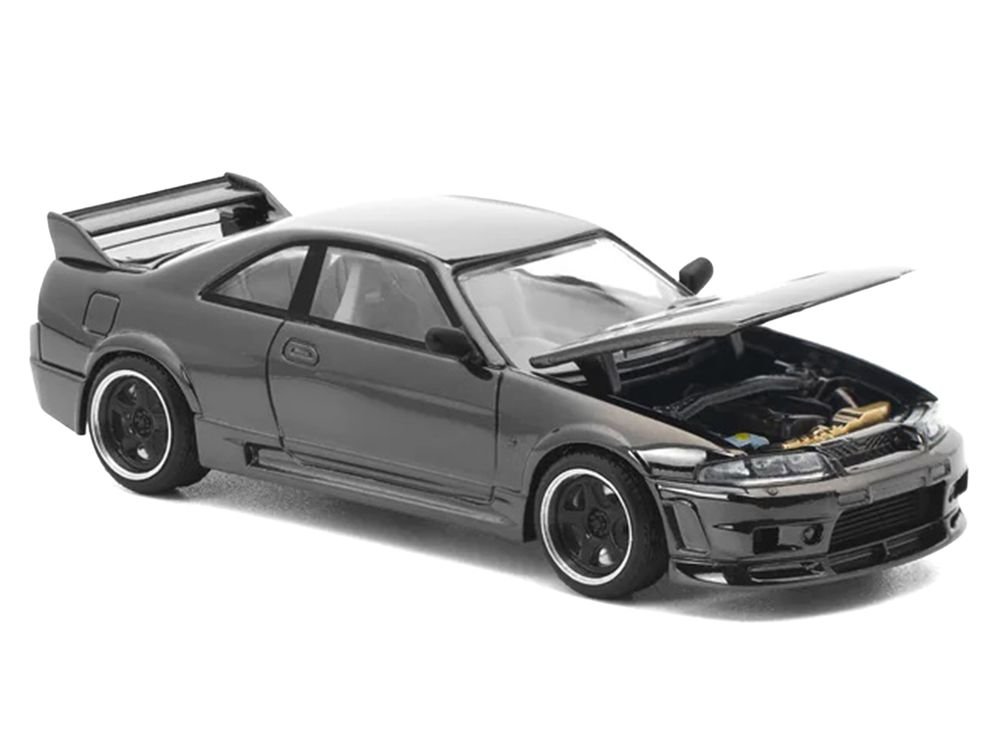 GTR R33 400R RHD (Right Hand Drive) Dark Chrome "The Dark Chrome Series" 1/64 Diecast Model Car by Pop Race view 4