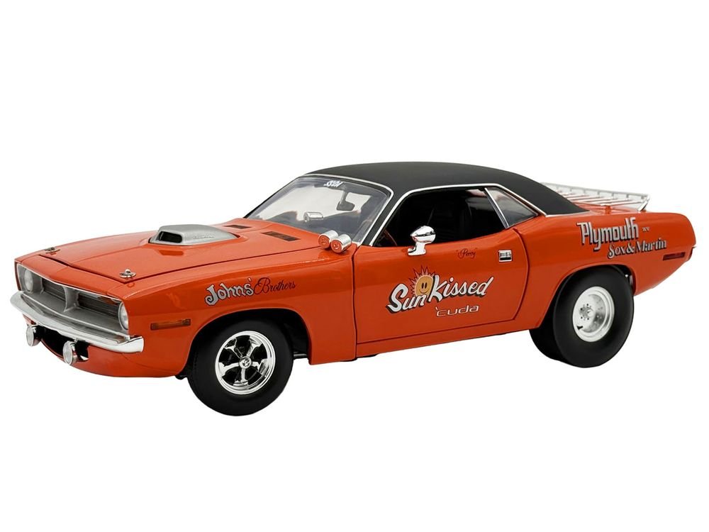 1970 Plymouth HEMI Cuda "Sun Kissed Cuda - Sox & Martin" Vitamin C Orange with Black Vinyl Top Limited Edition to 444 pieces Worldwide 1/18 Diecast Model Car by ACME view 2