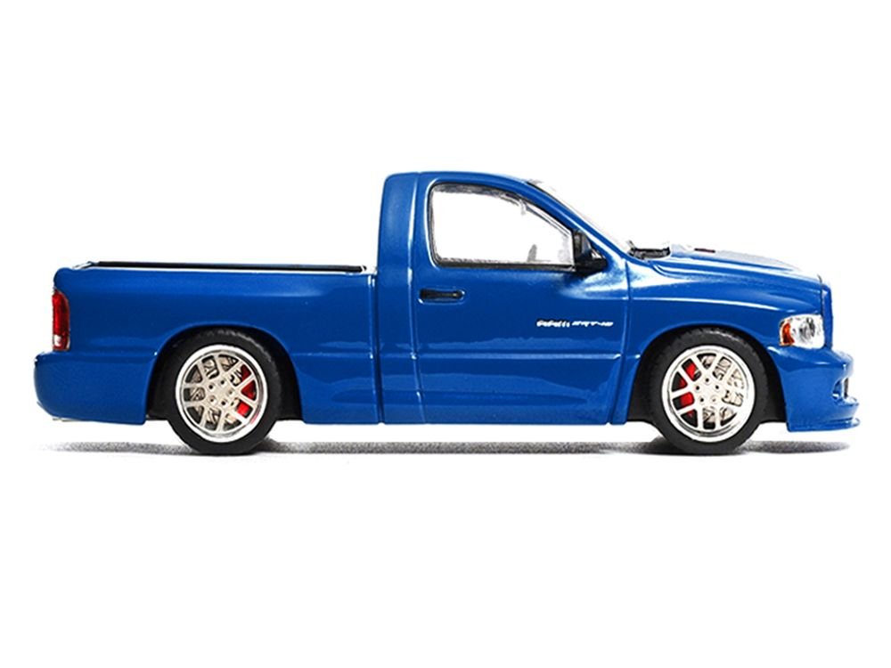 2003 Dodge Ram SRT-10 Pickup Truck Electric Blue Metallic with White Stripes 1/64 Diecast Model Car by Shoom64 Models view 3