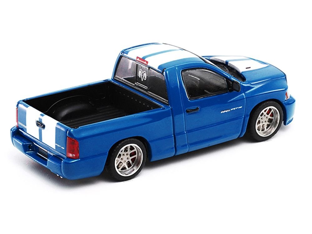 2003 Dodge Ram SRT-10 Pickup Truck Electric Blue Metallic with White Stripes 1/64 Diecast Model Car by Shoom64 Models view 4