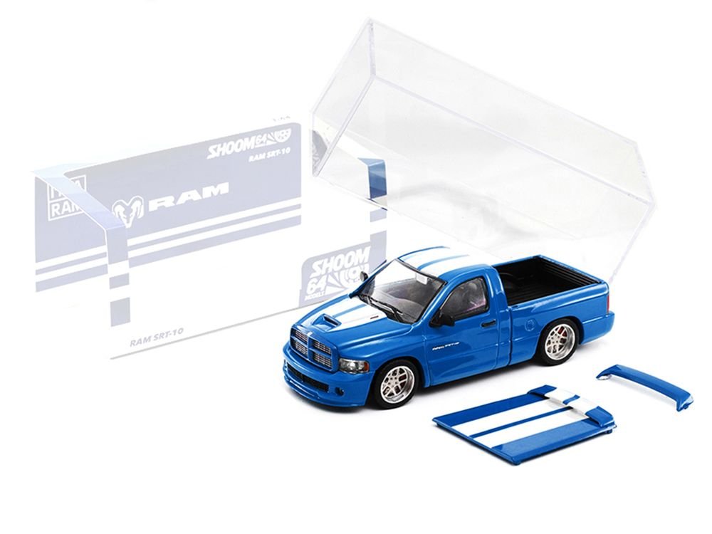 2003 Dodge Ram SRT-10 Pickup Truck Electric Blue Metallic with White Stripes 1/64 Diecast Model Car by Shoom64 Models view 5