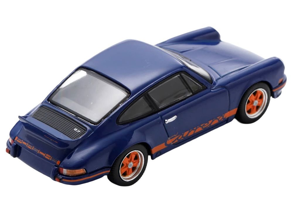 1973 Porsche 911 RS 2.7 Blue with Orange Stripes 1/64 Model Car by Spark view 4