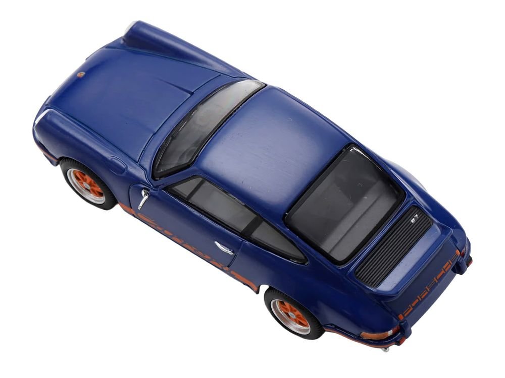 1973 Porsche 911 RS 2.7 Blue with Orange Stripes 1/64 Model Car by Spark view 5