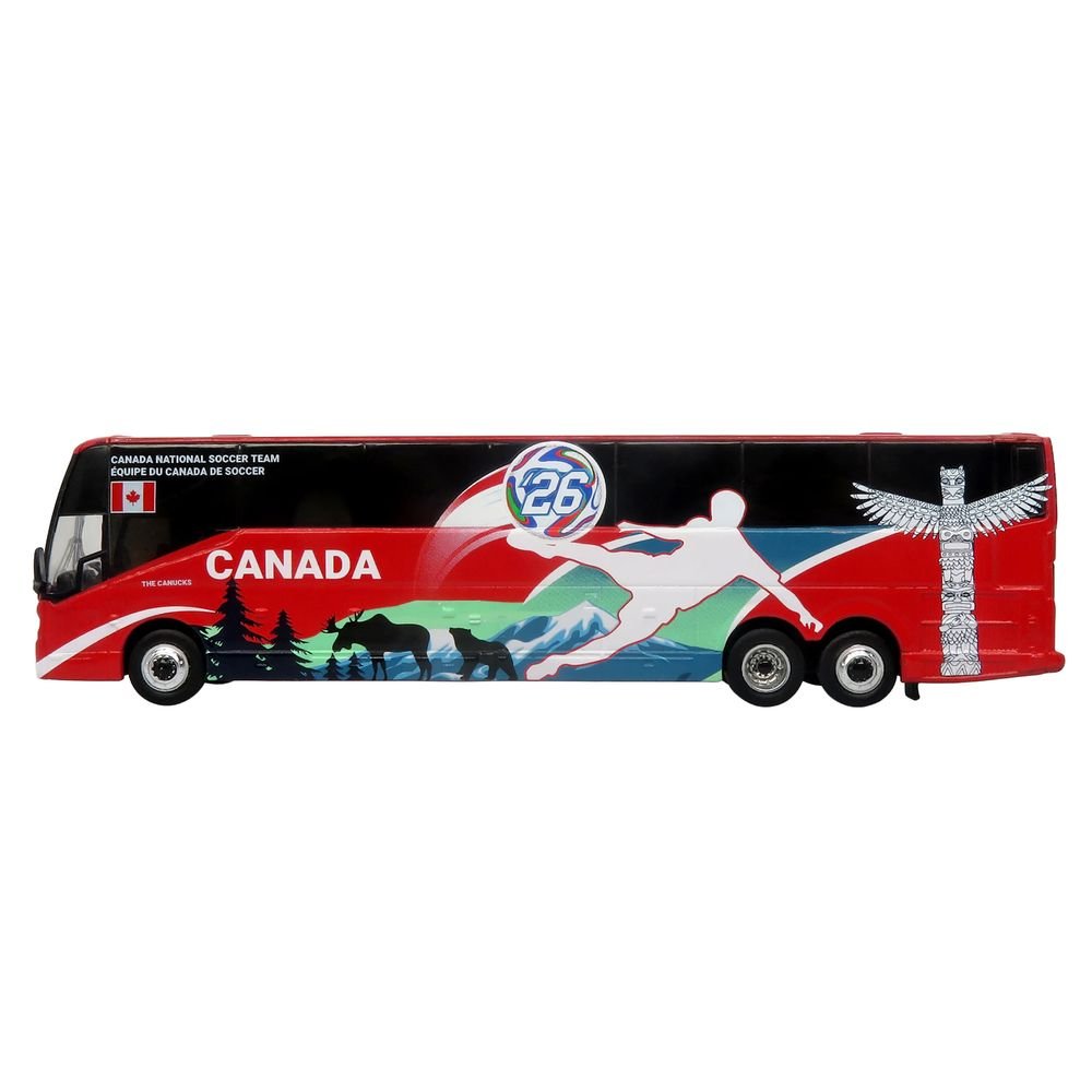 Prevost H3-45 Coach Bus "Canada National Soccer Team" Red with Graphics "International Federation of the Global Game" Series Limited Edition to 504 pieces Worldwide 1/87 (HO) Diecast Model by Iconic Replicas view 2