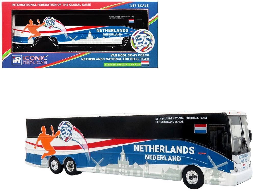 Van Hool CX-45 Coach Bus "Netherlands National Football Team" White with Graphics "International Federation of the Global Game" Series Limited Edition to 504 pieces Worldwide 1/87 (HO) Diecast Model by Iconic Replicas
