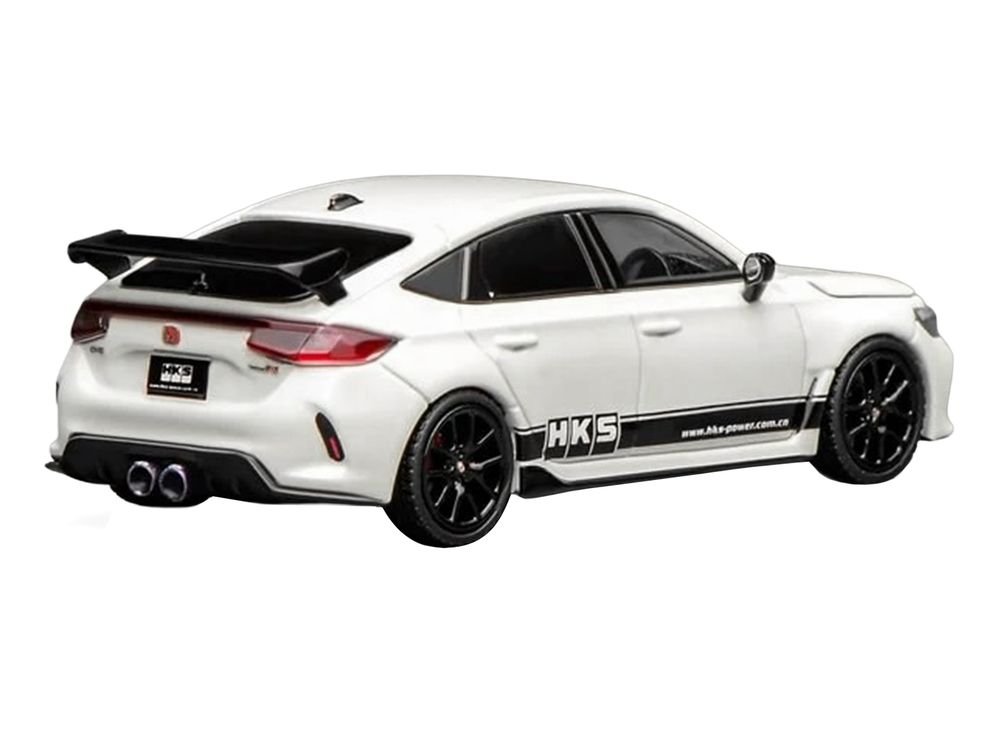 Honda Civic Type R (FL5) RHD (Right Hand Drive) "HKS" White with Black Stripes 1/64 Diecast Model Car by MotorHelix view 4