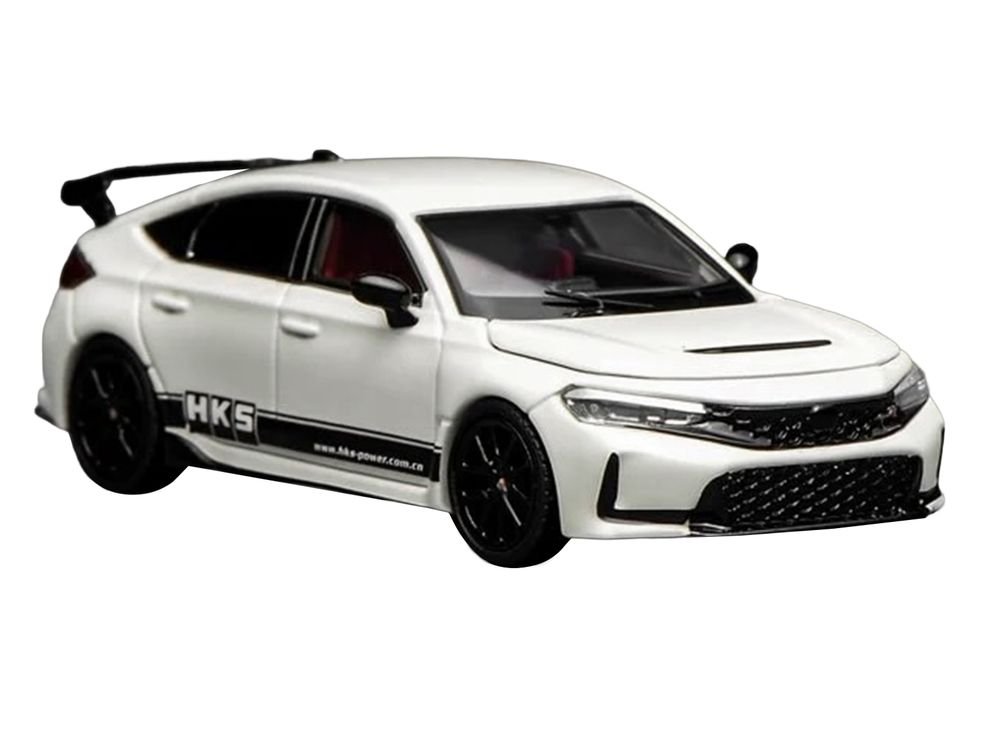 Honda Civic Type R (FL5) RHD (Right Hand Drive) "HKS" White with Black Stripes 1/64 Diecast Model Car by MotorHelix view 5