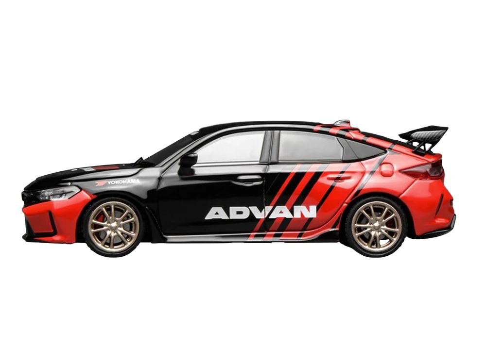 Honda Civic Type R (FL5) RHD (Right Hand Drive) "ADVAN" Black and Red 1/64 Diecast Model Car by MotorHelix view 2