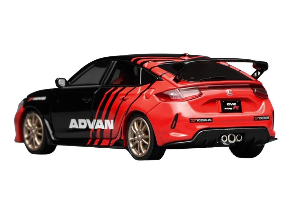 Honda Civic Type R (FL5) RHD (Right Hand Drive) "ADVAN" Black and Red 1/64 Diecast Model Car by MotorHelix view 3