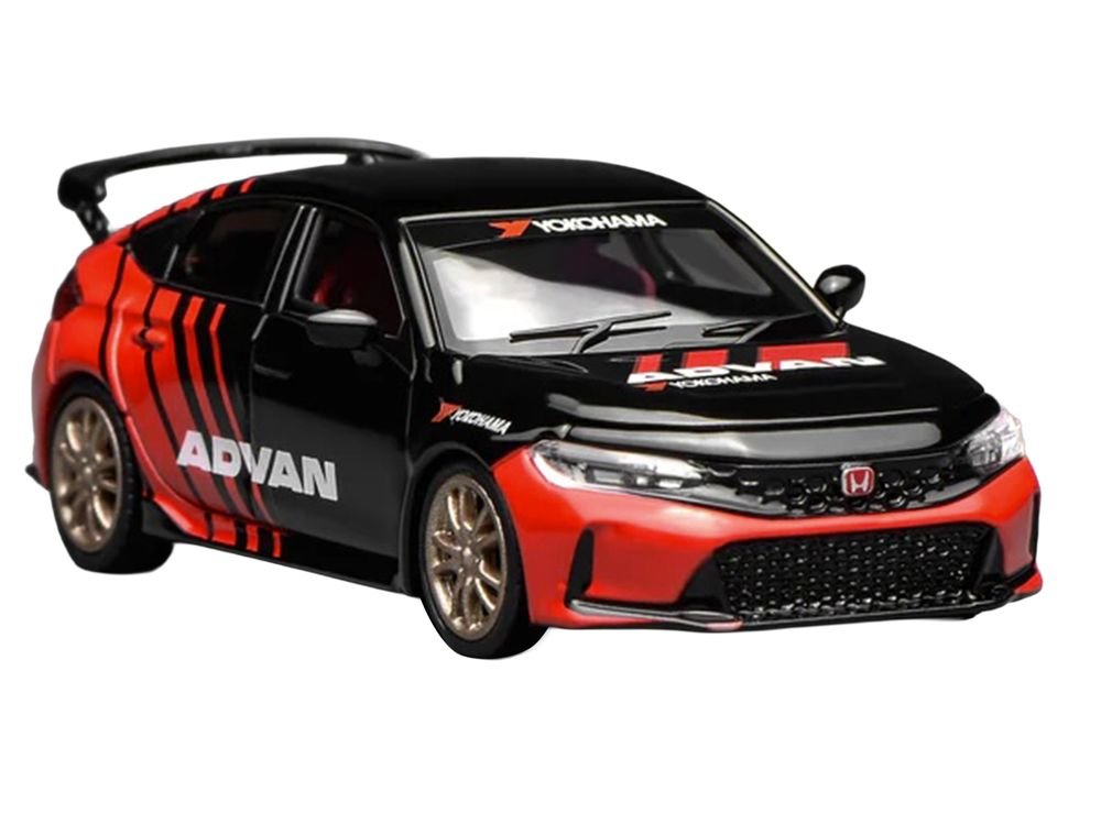 Honda Civic Type R (FL5) RHD (Right Hand Drive) "ADVAN" Black and Red 1/64 Diecast Model Car by MotorHelix view 4
