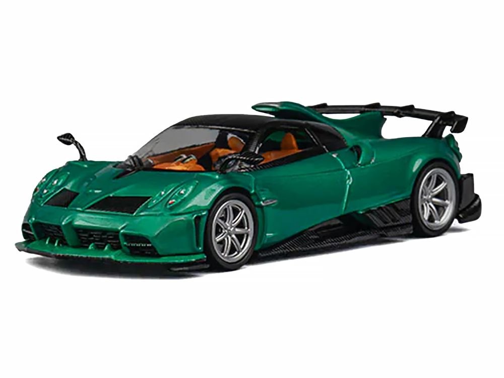 Pagani Imola Emerald Green Metallic with Carbon Top and Extra Wheels 1/64 Diecast Model Car by CM Model view 2