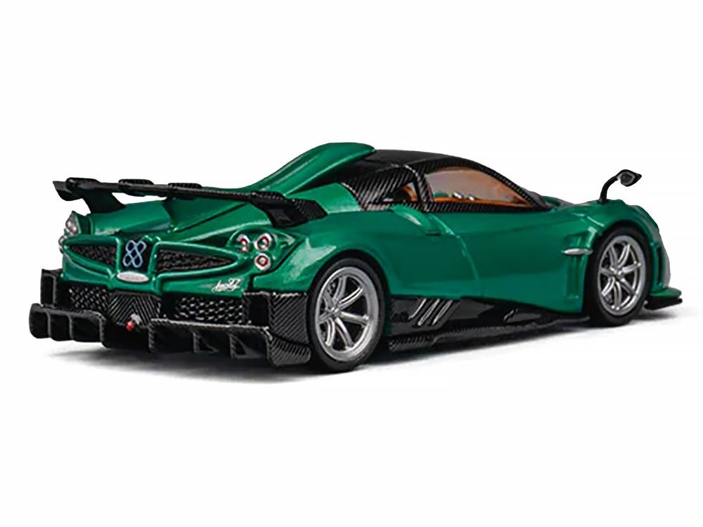 Pagani Imola Emerald Green Metallic with Carbon Top and Extra Wheels 1/64 Diecast Model Car by CM Model view 3