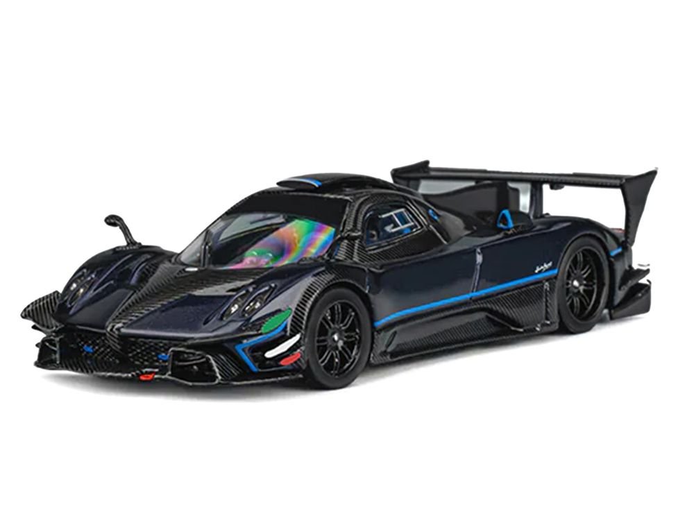 Pagani Zonda Revolucion Dark Blue Metallic and Carbon with Extra Wheels 1/64 Diecast Model Car by CM Model view 2