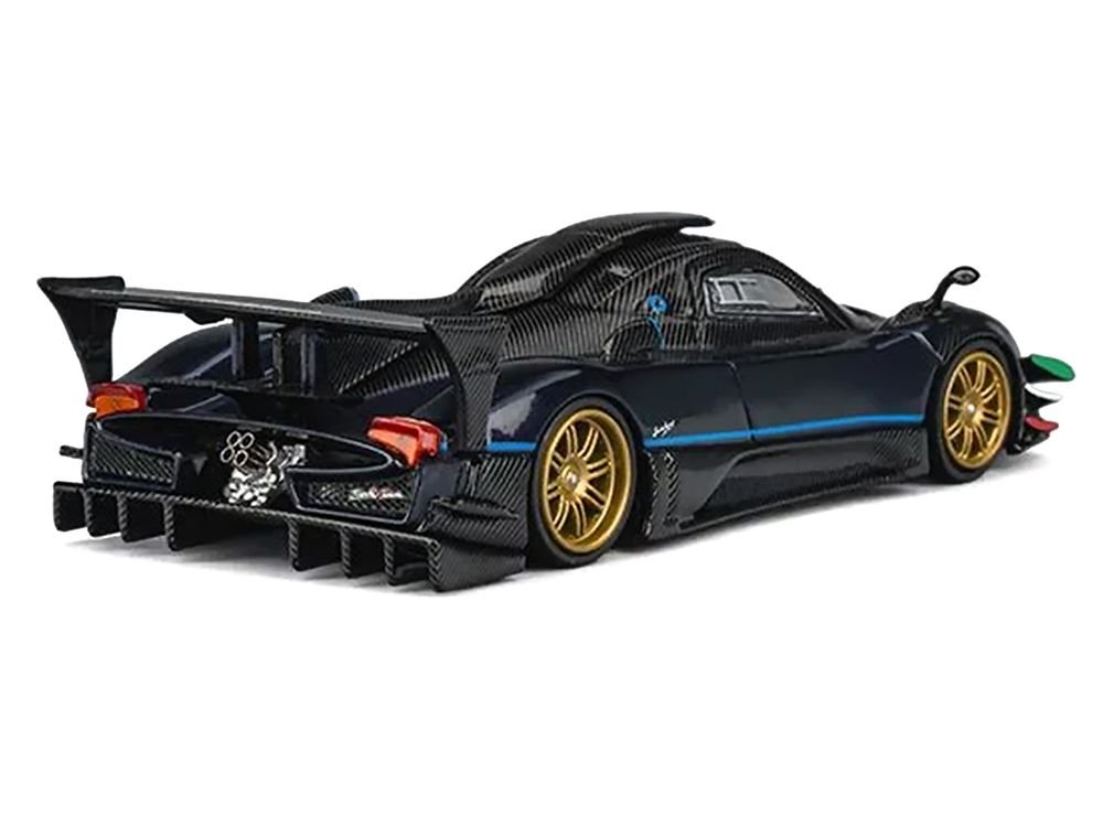 Pagani Zonda Revolucion Dark Blue Metallic and Carbon with Extra Wheels 1/64 Diecast Model Car by CM Model view 3