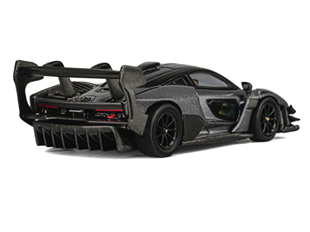 McLaren Senna GTR Dark Gray Metallic with Carbon Hood and Black Top 1/64 Diecast Model Car by CM Model view 2
