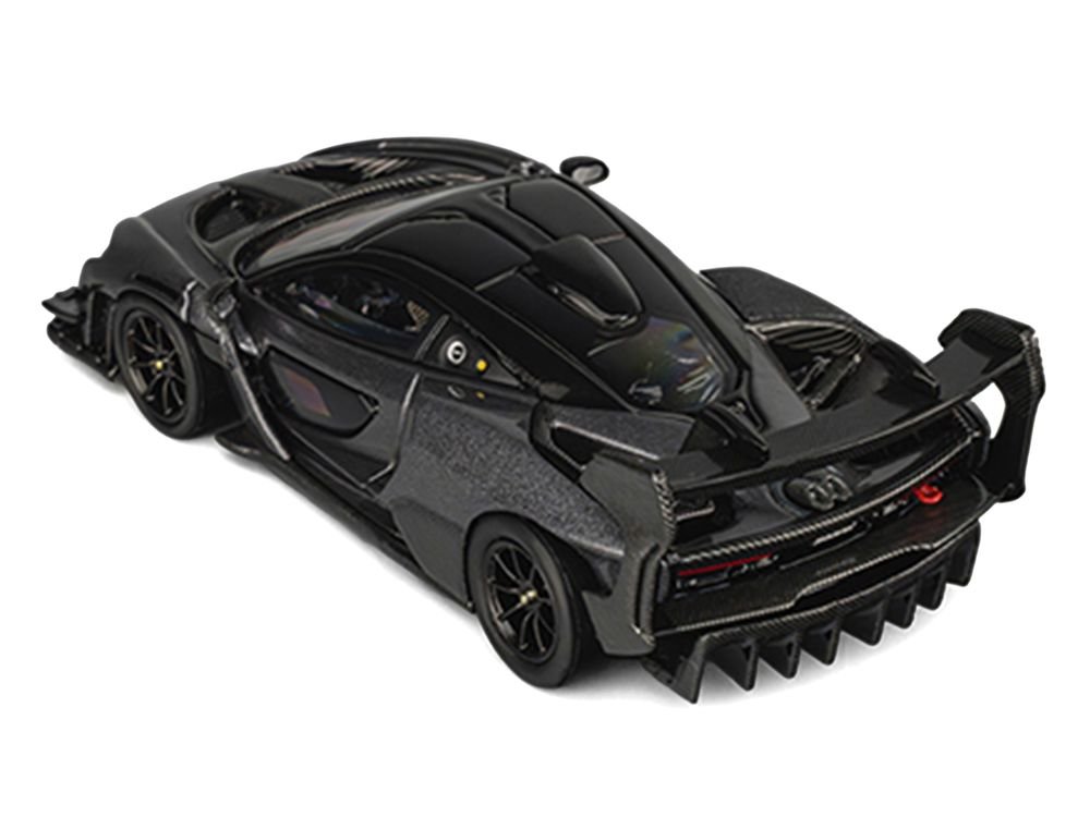 McLaren Senna GTR Dark Gray Metallic with Carbon Hood and Black Top 1/64 Diecast Model Car by CM Model view 3