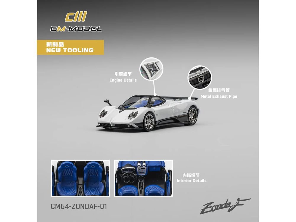 Pagani Zonda F Pearl White with Black Top 1/64 Diecast Model Car by CM Model view 5