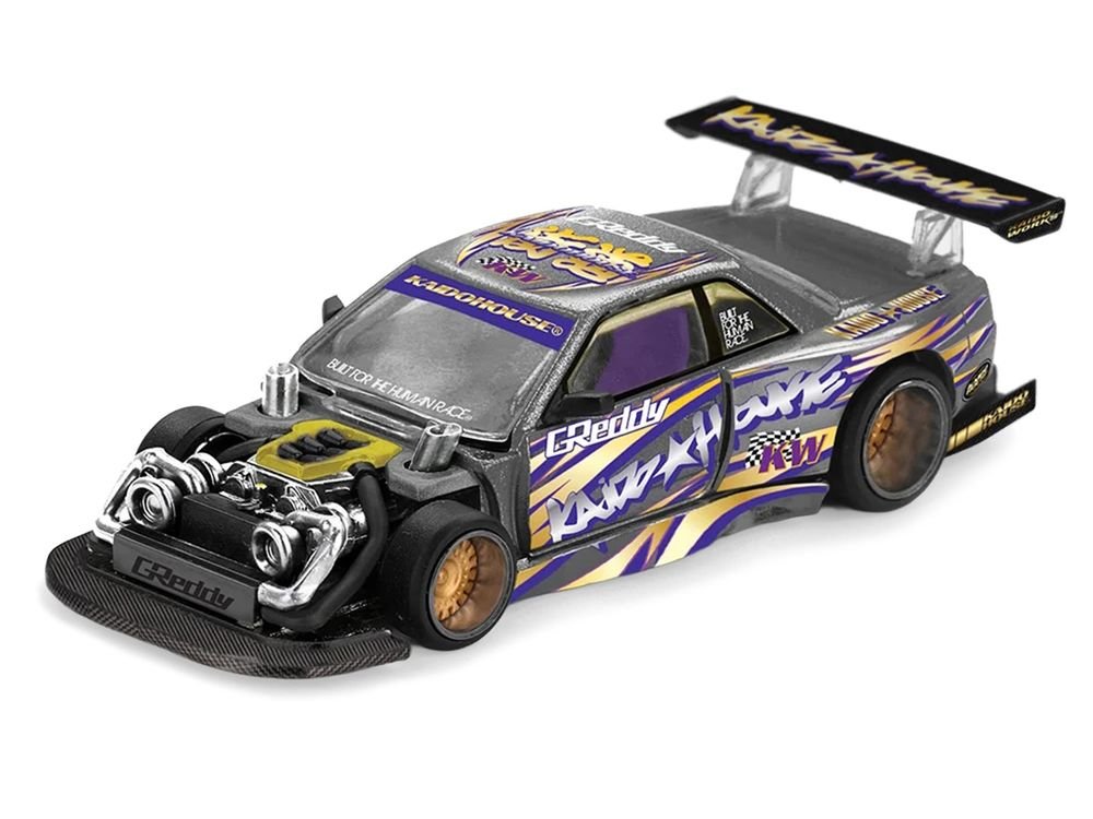 Nissan Silvia S13-R "Kaido Drift V1" RHD (Designed by Jun Imai) Gray Metallic with Graphics "Kaido House" Special 1/64 Diecast Model Car by Mini GT view 2