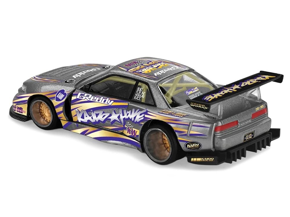 Nissan Silvia S13-R "Kaido Drift V1" RHD (Designed by Jun Imai) Gray Metallic with Graphics "Kaido House" Special 1/64 Diecast Model Car by Mini GT view 4