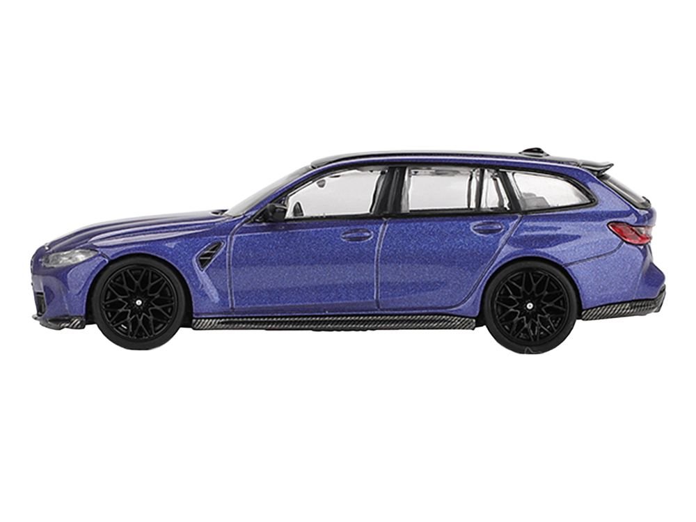 BMW M3 Competition Touring Portimao Blue Metallic with Black Top 1/64 Diecast Model Car by Mini GT view 2