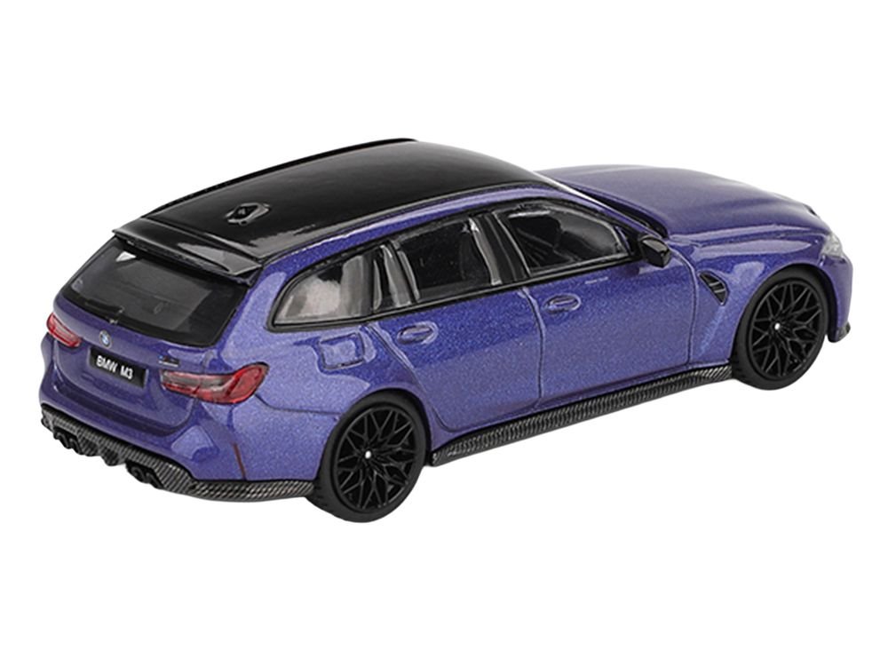 BMW M3 Competition Touring Portimao Blue Metallic with Black Top 1/64 Diecast Model Car by Mini GT view 3