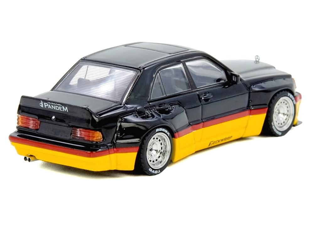 Pandem Rocket Bunny 190E Black with Red and Yellow Stripes "Diecast Con Madrid 2026 Event Edition" 1/64 Diecast Model Car by Inno Models view 3