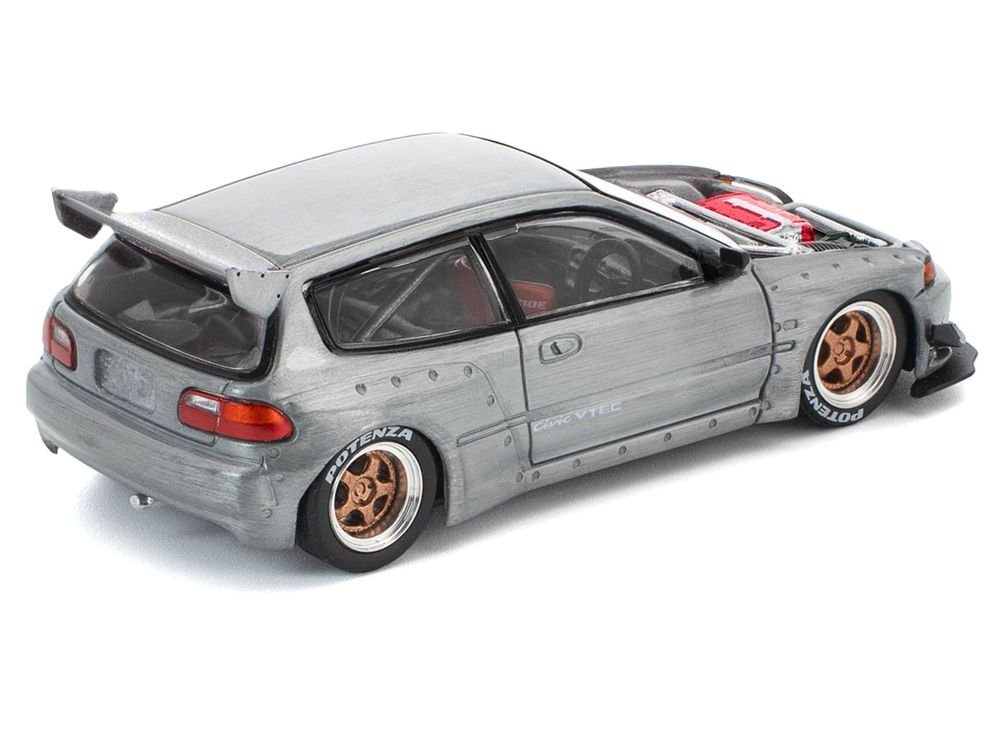 Pandem Civic EG6 RHD (Right Hand Drive) Raw Metal with No Hood 1/64 Diecast Model Car by Pop Race view 3