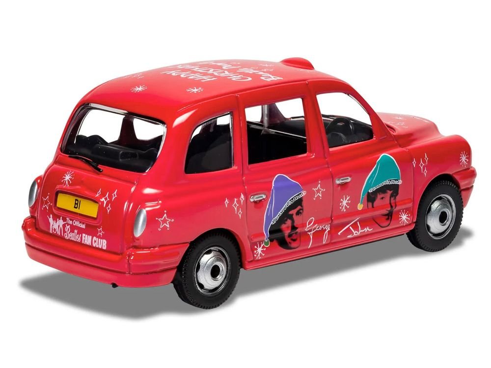 The Beatles London Taxi RHD (Right Hand Drive) "Christmas Taxi" Red with Graphics Diecast Model by Corgi view 3