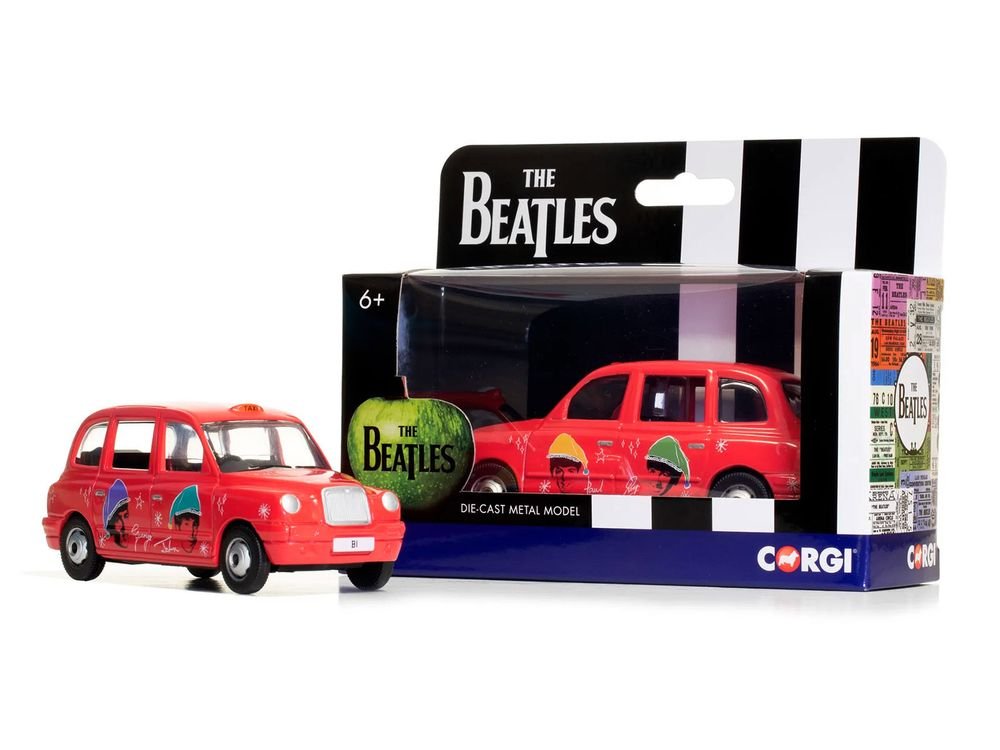 The Beatles London Taxi RHD (Right Hand Drive) "Christmas Taxi" Red with Graphics Diecast Model by Corgi view 4