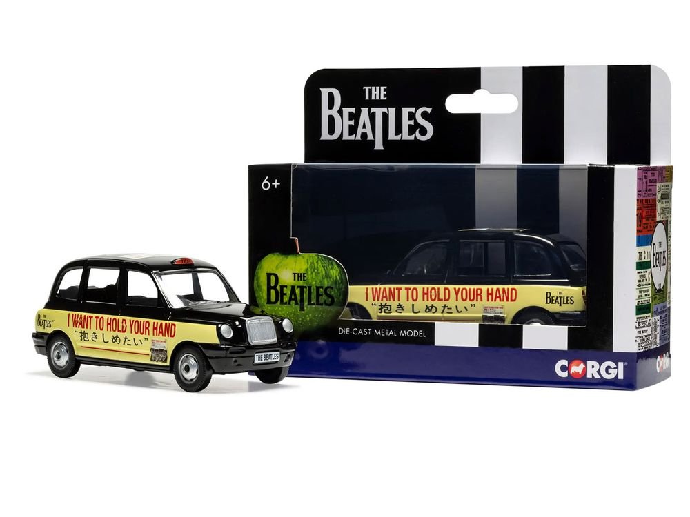 The Beatles London Taxi RHD (Right Hand Drive) "I Want To Hold Your Hand" Black and Cream with Graphics Diecast Model by Corgi view 3