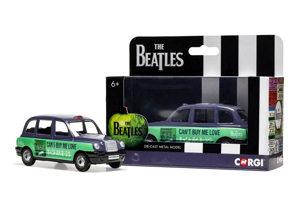 The Beatles London Taxi RHD (Right Hand Drive) "Can't Buy Me Love" Blue and Green with Graphics Diecast Model by Corgi view 3