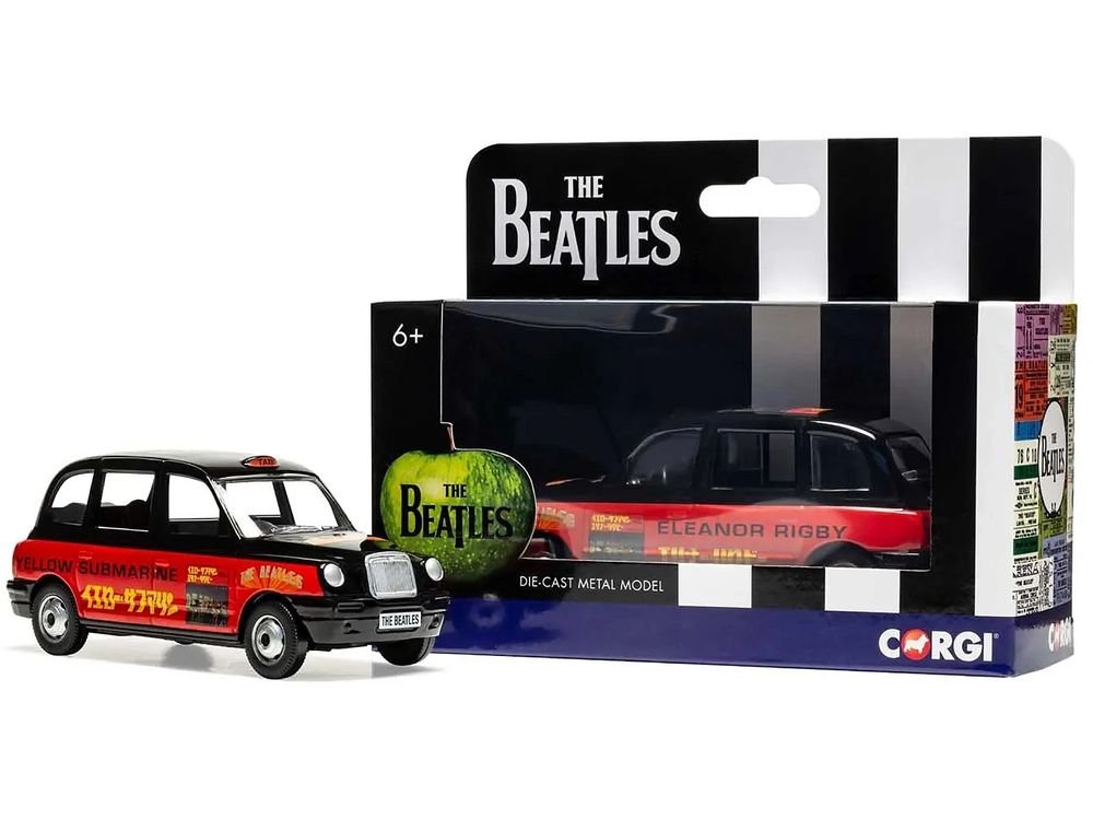 The Beatles London Taxi RHD (Right Hand Drive) "Eleanor Rigby - Yellow Submarine" Black and Red with Graphics Diecast Model by Corgi view 3
