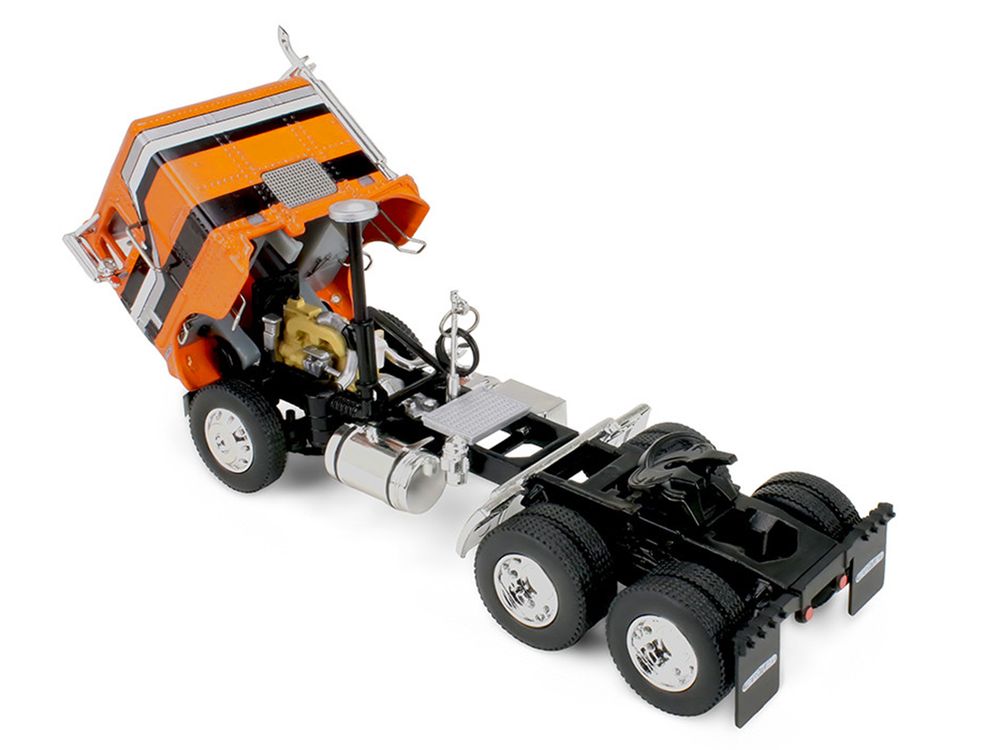 Freightliner COE and 45' Wilson Vintage Livestock Trailer Orange with Stripes 1/64 Diecast Model by DCP/First Gear view 2
