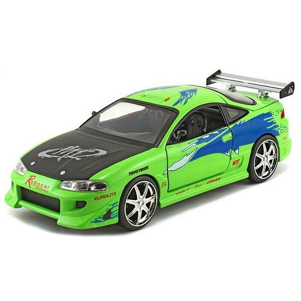Brian's Mitsubishi Eclipse Green with Black Hood and Graphics "The Fast and The Furious" (2001) Movie "25 Years of Fast & Furious" Series 1/24 Diecast Model by Jada view 2