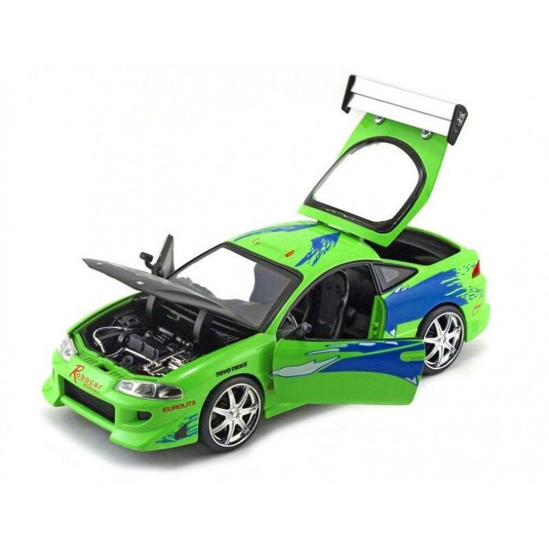 Brian's Mitsubishi Eclipse Green with Black Hood and Graphics "The Fast and The Furious" (2001) Movie "25 Years of Fast & Furious" Series 1/24 Diecast Model by Jada view 3